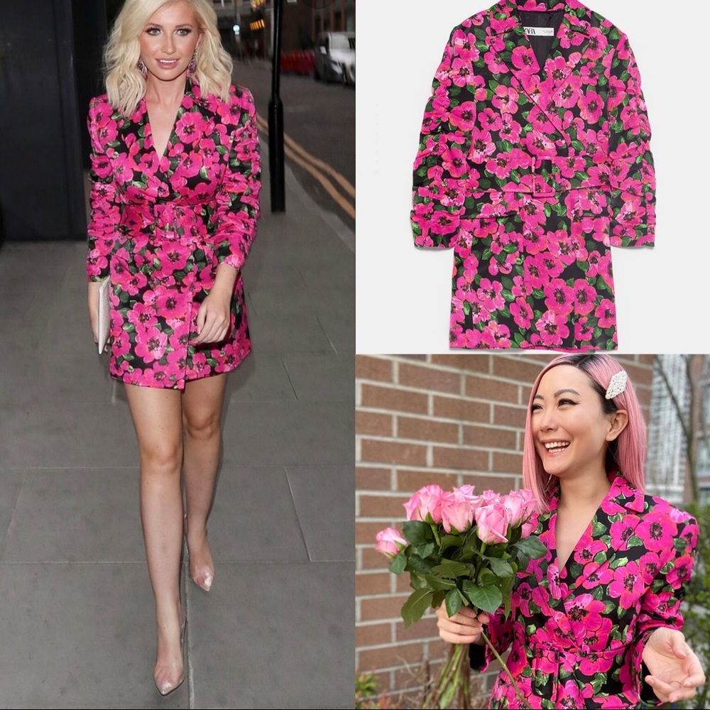 Zara Pink Floral Print Blazer Dress
